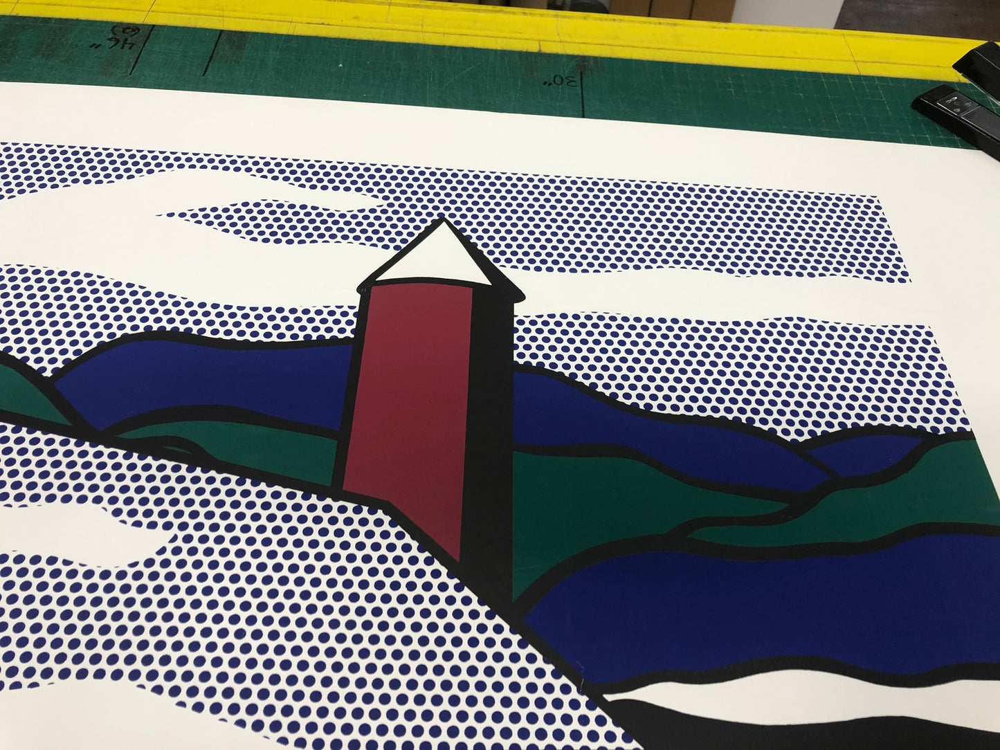 Roy Lichtenstein Red Barn Ii (Lg) " Serigraph Pop Art Green, Red