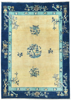 Handmade Kazak Oushak Rug 5X6 Ft Bordered Modern