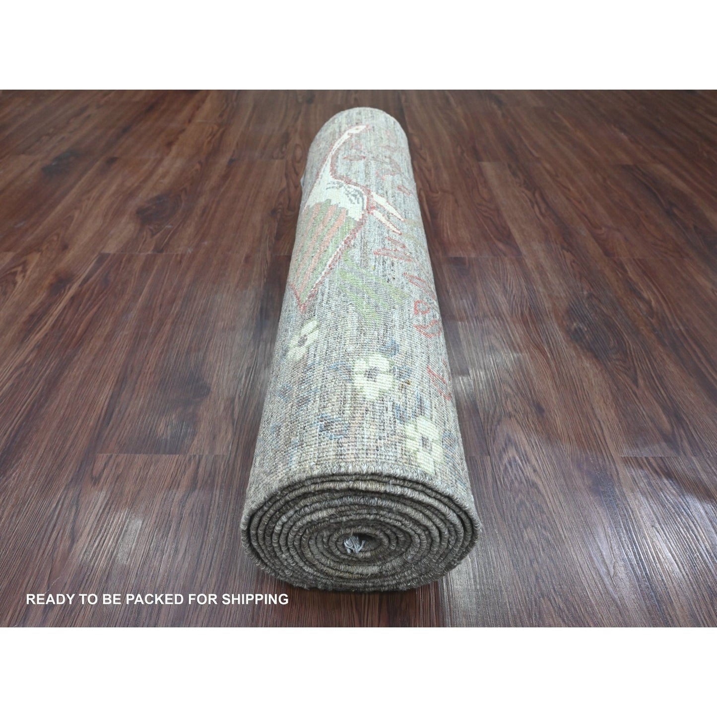 2'9"X15'9" Brown Hand Knotted Peshawar Birds Design Soft Wool Runner Rug
