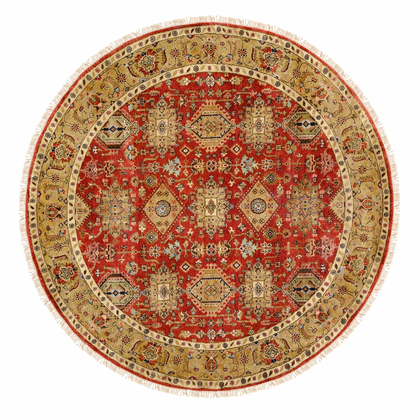 7'9"X7'9" Red Karjihooz Design Hand Knotted Pure Wool Oriental Round Rug