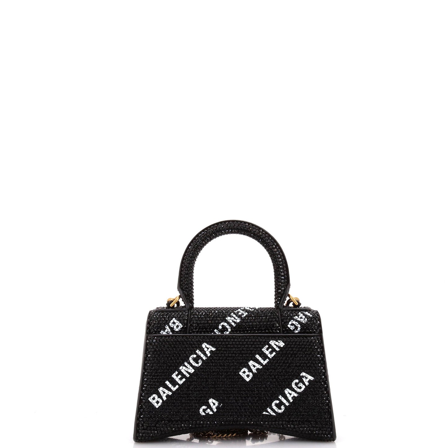 Balenciaga Hourglass Top Handle Bag Suede And Allover Logo Crystals Xs