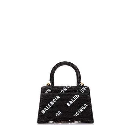Balenciaga Hourglass Top Handle Bag Suede And Allover Logo Crystals Xs