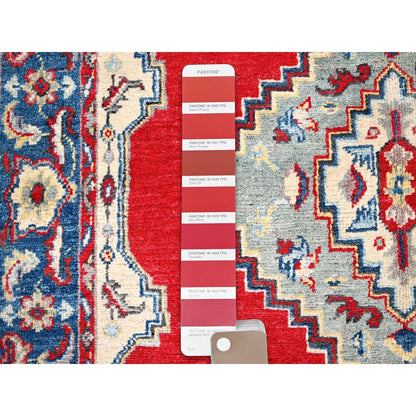 3'10"X5'8" Ivory Hand Knotted Kazak Densely Woven Wool Oriental Rug