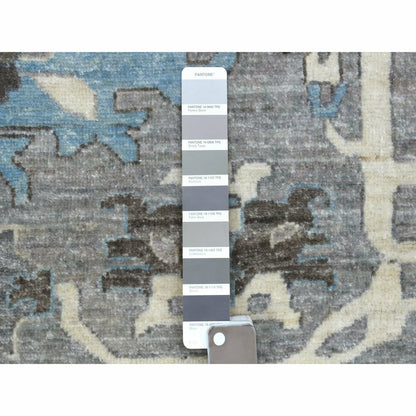 11'8"X11'8" Hand Knotted Gray Heriz Fine Peshawar Pure Wool Round Rug