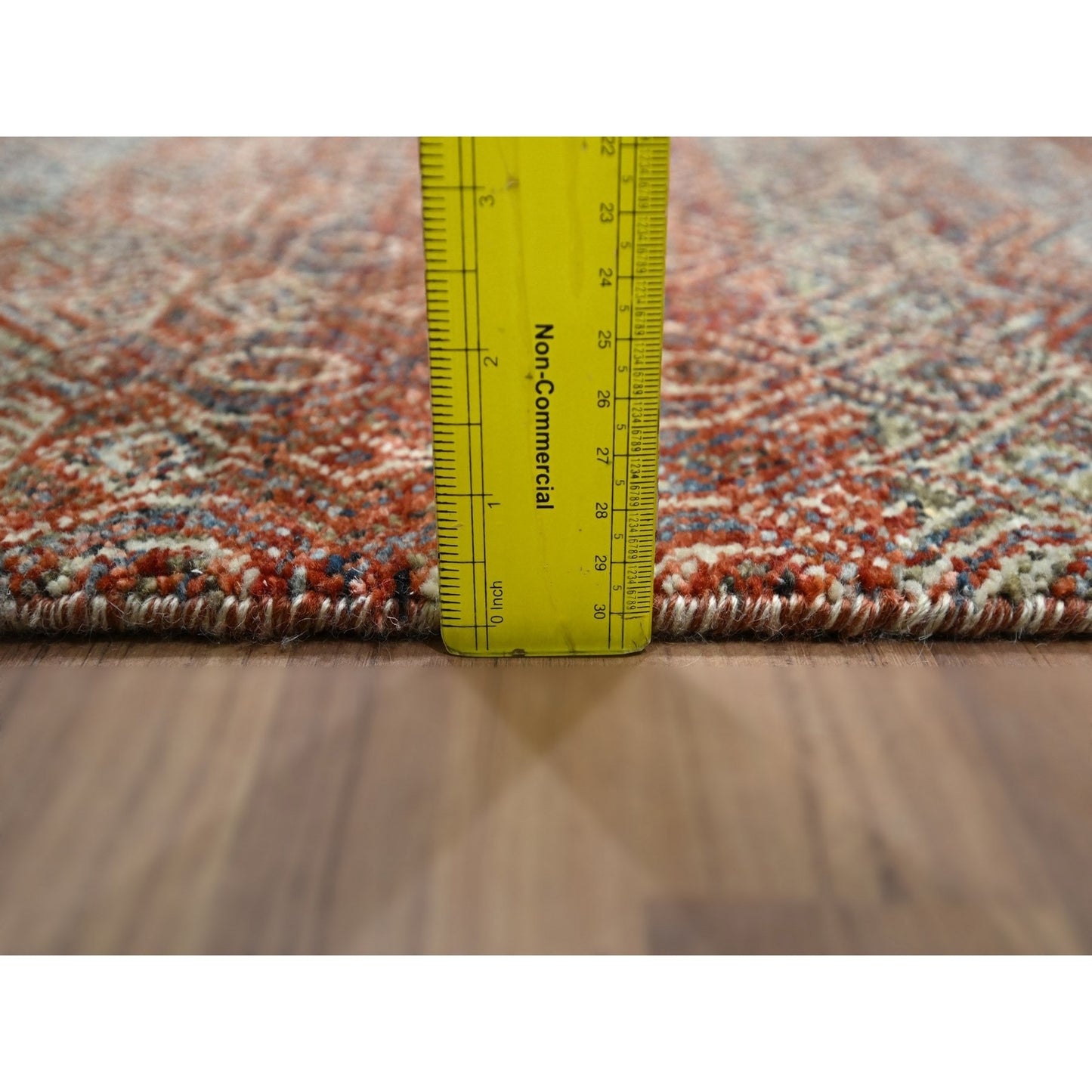 2'7"X10'2" Red Small Geometric Pattern Soft Wool Hand Knotted Runner Rug