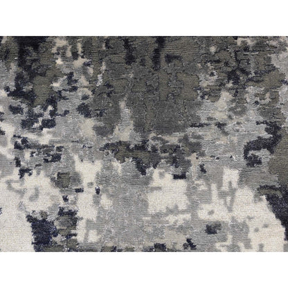 2'7"X5'9" Black Galaxy Design Wool And Silk Hand Knotted Runner Rug