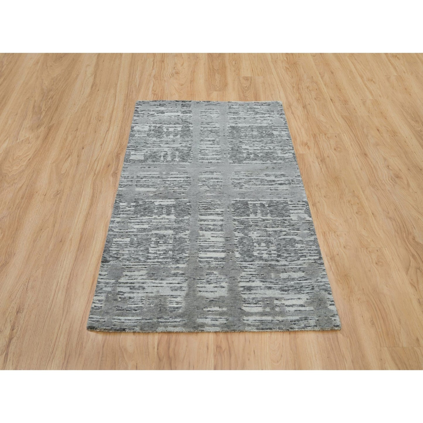 3'X5'1" Gray Modern Design Hand Spun Undyed Natural Wool Hand Knotted Rug