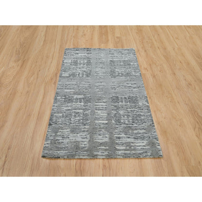 3'X5'1" Gray Modern Design Hand Spun Undyed Natural Wool Hand Knotted Rug