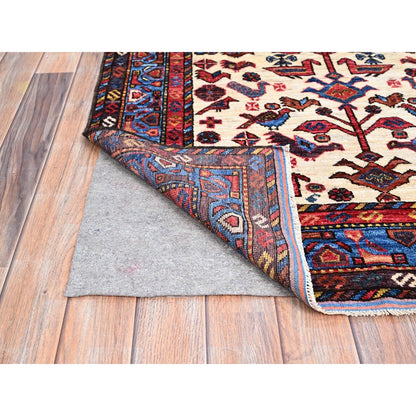 3'7"X5'3" Ivory Turkish Knot Birds Figurines Hand Knotted Wool Rug