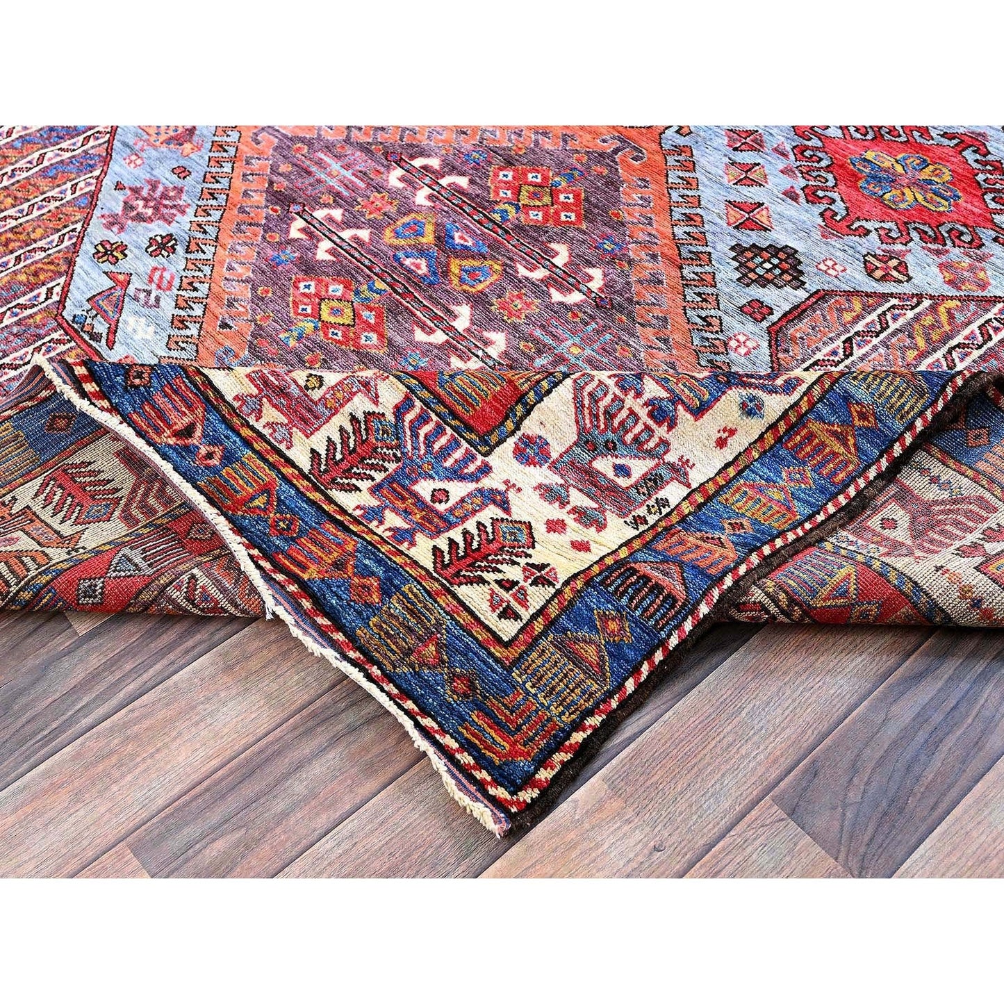 6'1"X8'4" Dusk Purple Ersari Caucasian Design Revival Hand Knotted Wool Rug