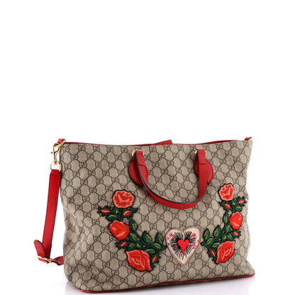 Gucci Convertible Soft Tote Embroidered Gg Coated Canvas Medium