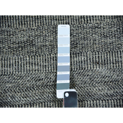 8'X10' Power Gray Hand Knotted Modern Grass Design Organic Wool Rug