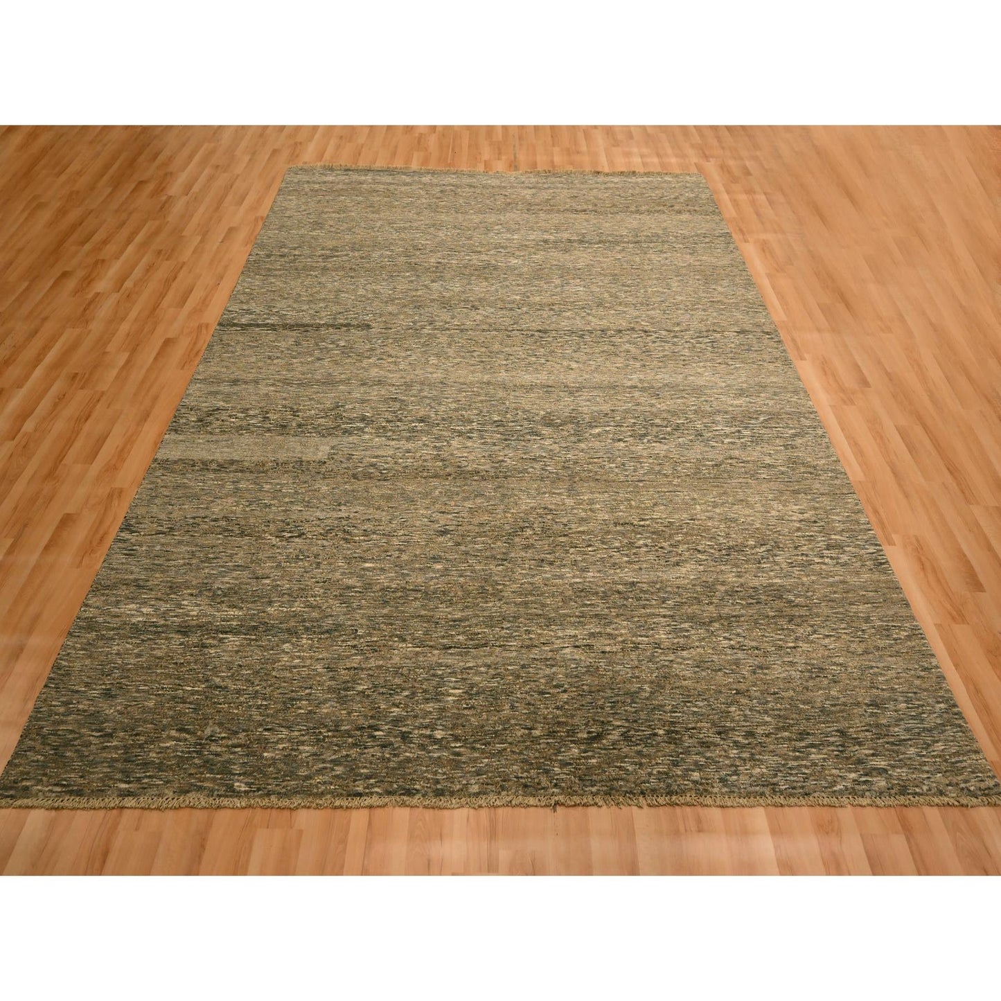 7'6"X10' Brown Modern Grass Design Undyed Natural Wool Hand Knotted Rug