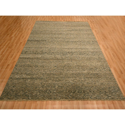 7'6"X10' Brown Modern Grass Design Undyed Natural Wool Hand Knotted Rug