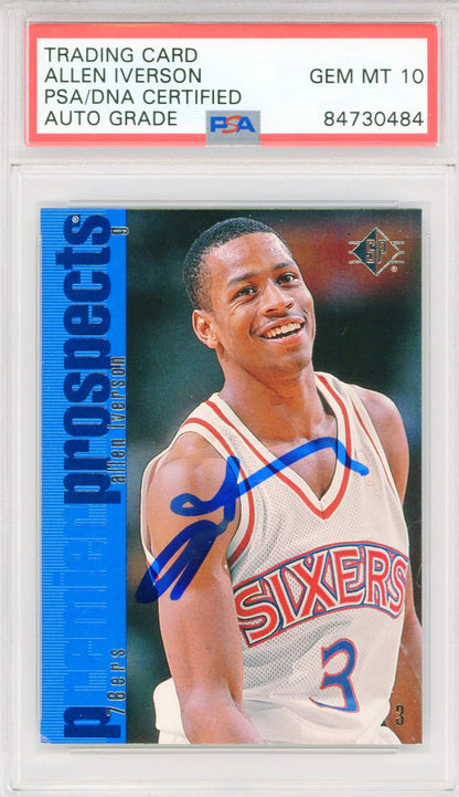 Allen Iverson Autographed 1997 Upper Deck Card #141 (Psa Auto Gem Mt 10)
