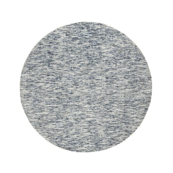 6'X6' Blue And Ivory Wool Hand Loomed Modern Striae Design Round Rug