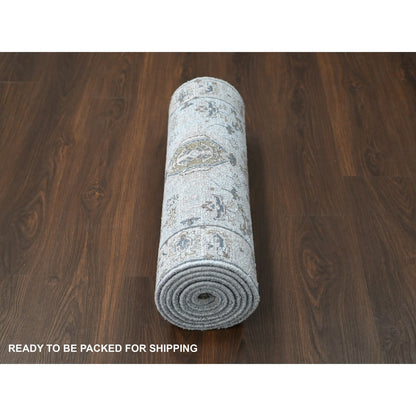 2'7"X10' Boothbay Gray Wool Hand Knotted Karajeh Geometric Runner Rug