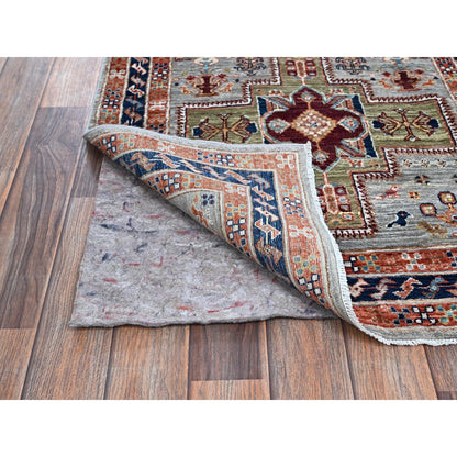 2'7"X9'9" Gray Caucasian Design Pure Wool Hand Knotted Runner Oriental Rug