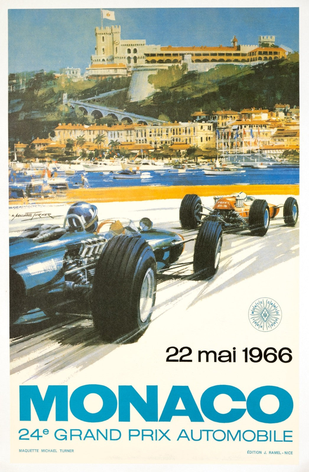Monaco Grand Prix 1966 Michael Turner Vintage French Automobile Racing Poster
