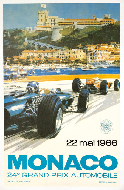 Monaco Grand Prix 1966 Michael Turner Vintage French Automobile Racing Poster