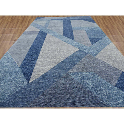 12'2"X18'3" Blue Wool Hand Knotted Art Deco Collection Oversized Rug