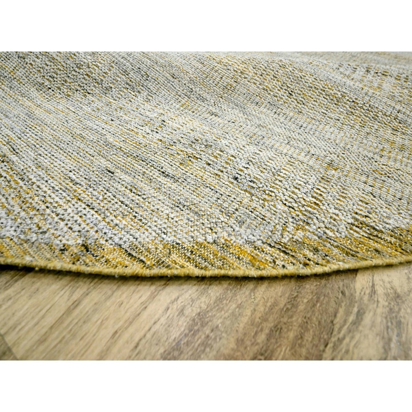 11'10"X11'10" Yellow Hand Knotted Rug Wool Distressed Grass Design Round