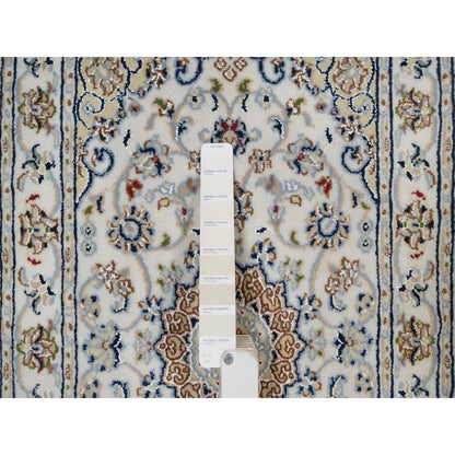 2'X3'1" Ivory Nain With Flower Design Hand Knotted Wool And Silk Mat Rug