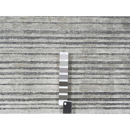 9'1"X12'1" Taupe Wool And Silk Hand Loomed Modern Design Oriental Rug