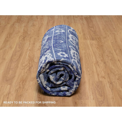 9'10"X14' Blue Tebraz With Leaf Design Hand Knotted Wool And Silk Rug