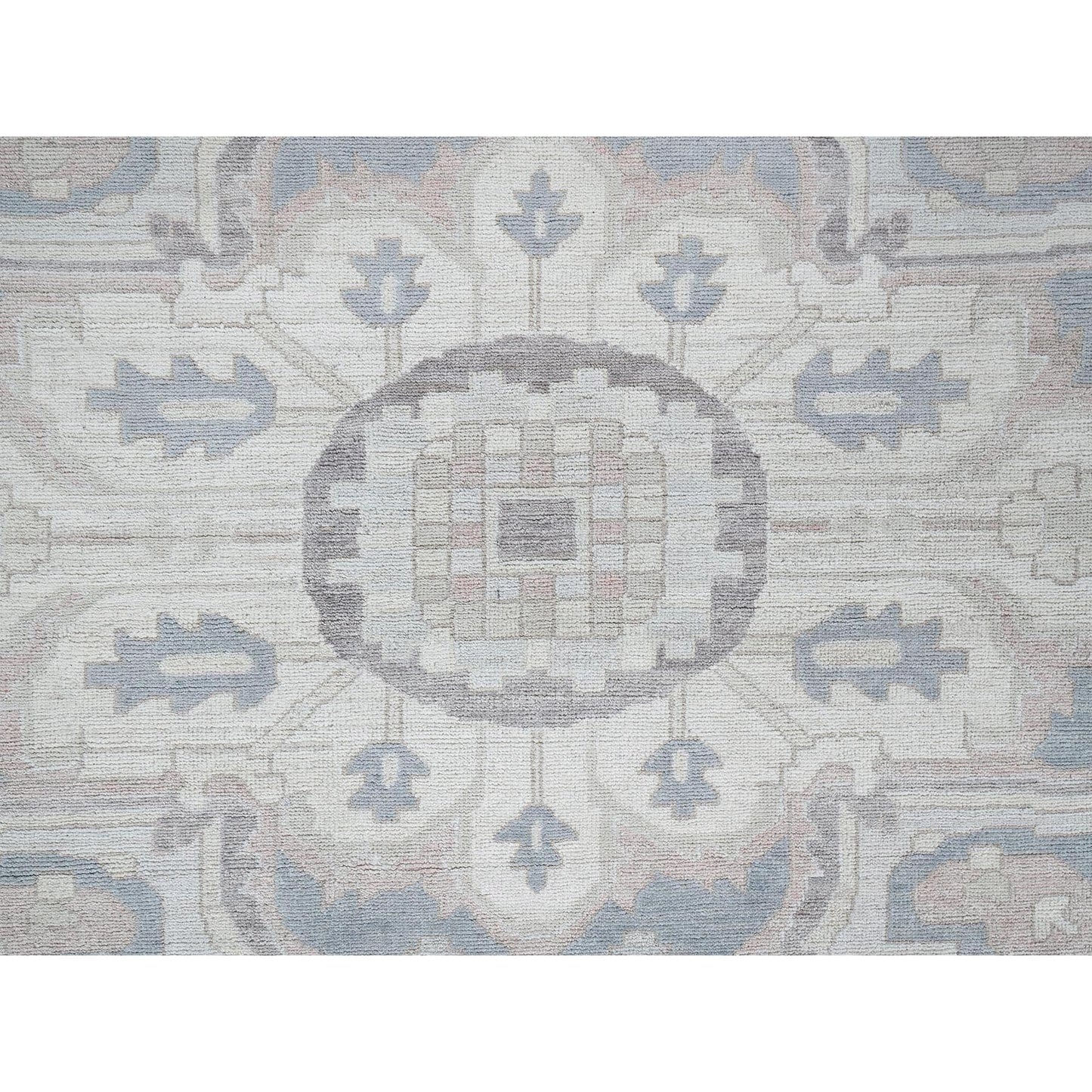 10'X13'7" White Wash Peshawar With Heris Design Hand Knotted Pure Wool Rug