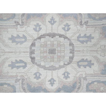 10'X13'7" White Wash Peshawar With Heris Design Hand Knotted Pure Wool Rug