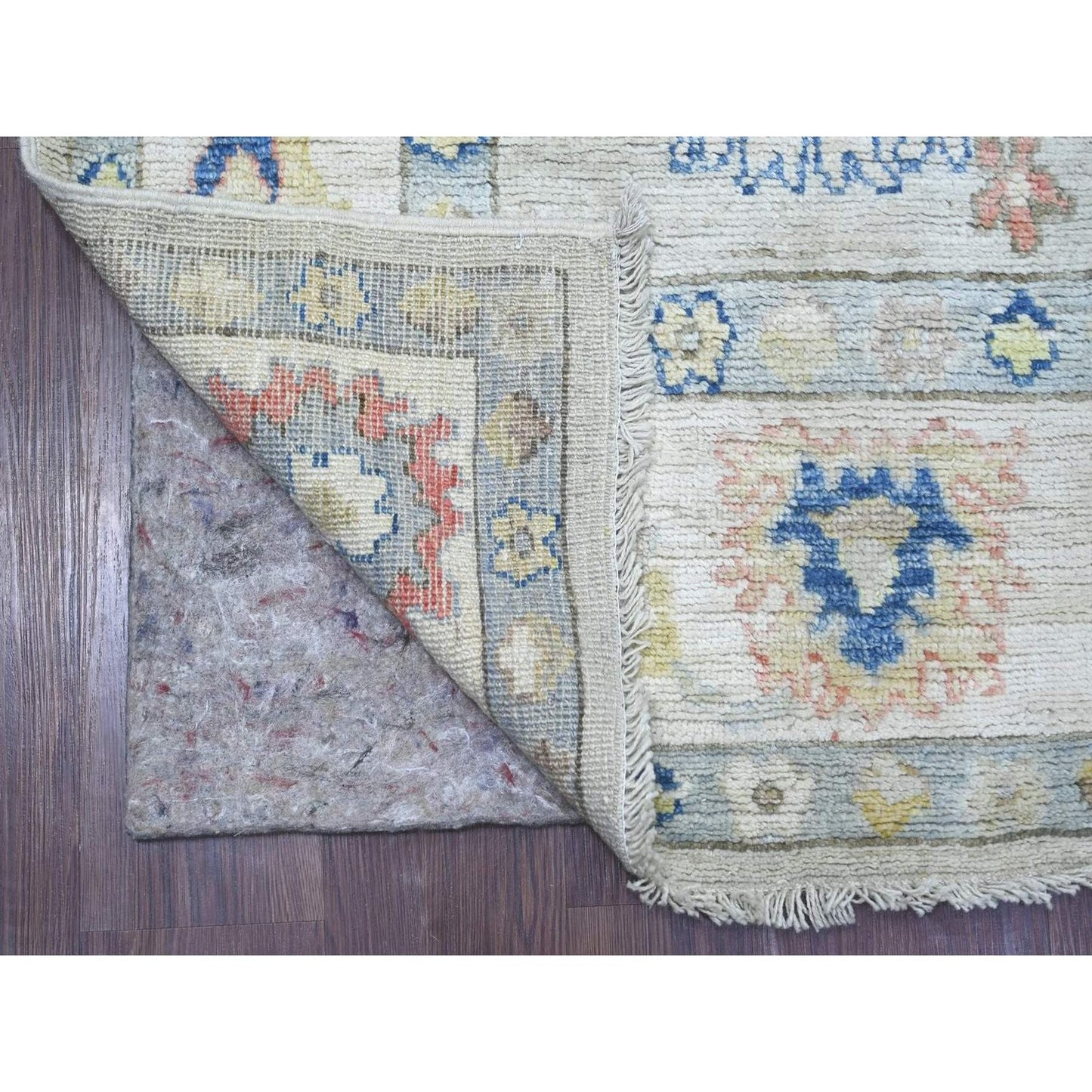 6'2"x8'10" Gray Afghan Angora Oushak Leaf Design Hand Knotted Wool Rug