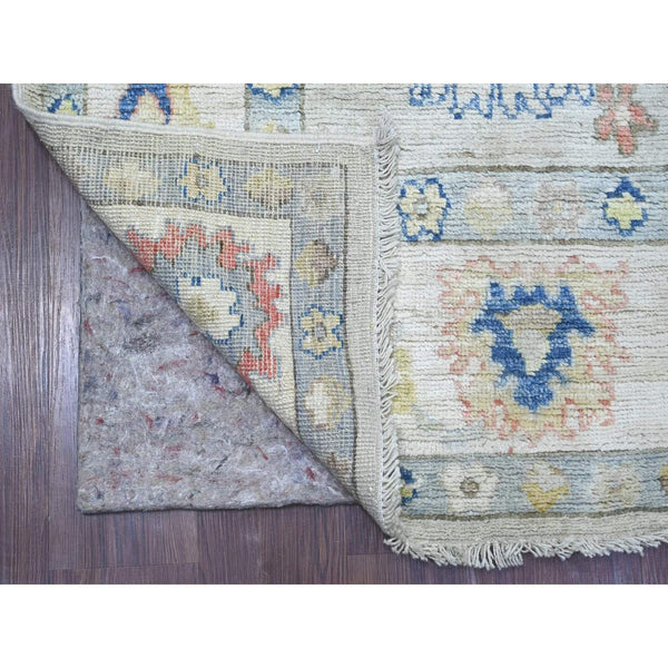 6'2"x8'10" Gray Afghan Angora Oushak Leaf Design Hand Knotted Wool Rug