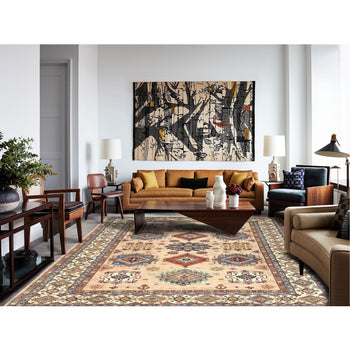 9'X12' Honey Brown Pure Wool Hand Knotted Afghan Super Kazak Rug