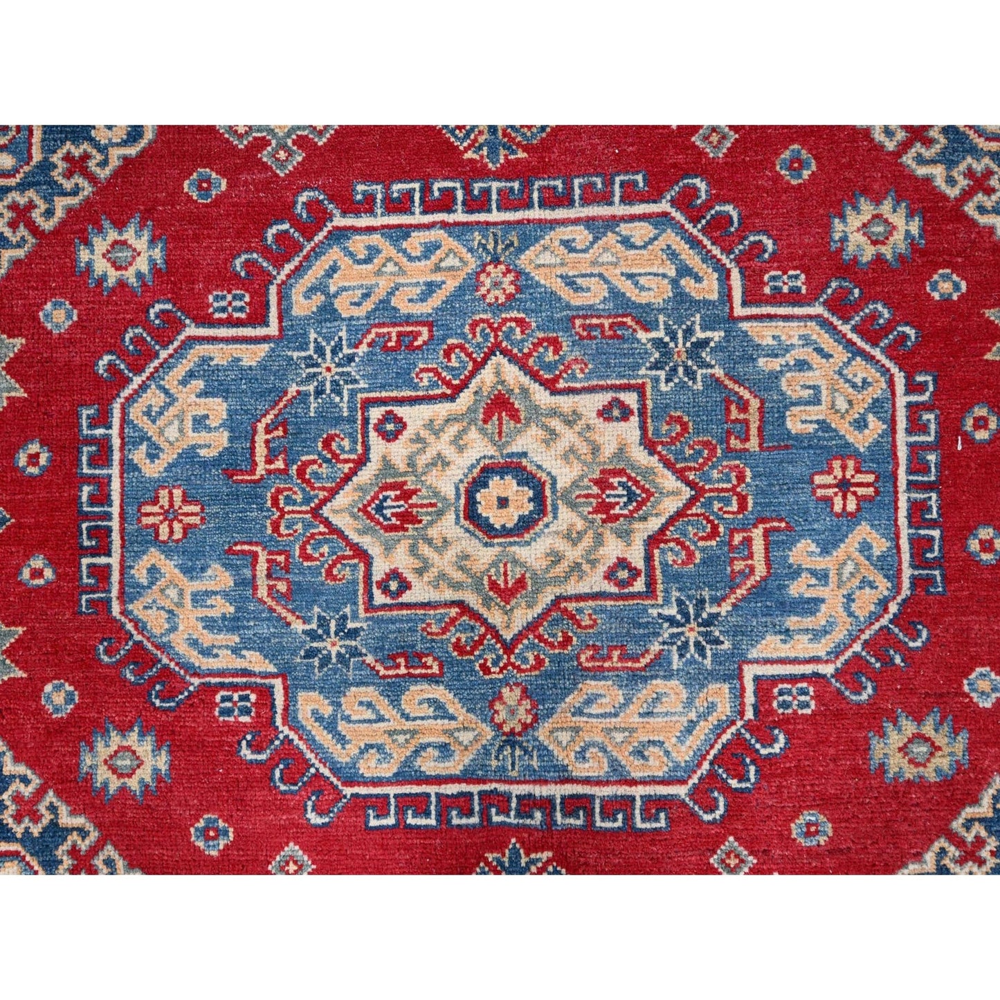 9'2"X11'6" Red Hand Knotted Soft Wool Kazak Tribal Motifs Oriental Rug