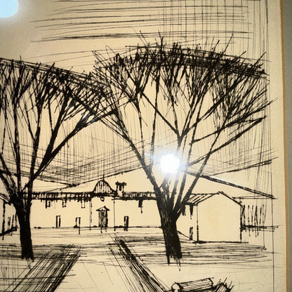 Bernard Buffet Original Etching "Landscape" Hand Signed, Framed, Mitsukoshi