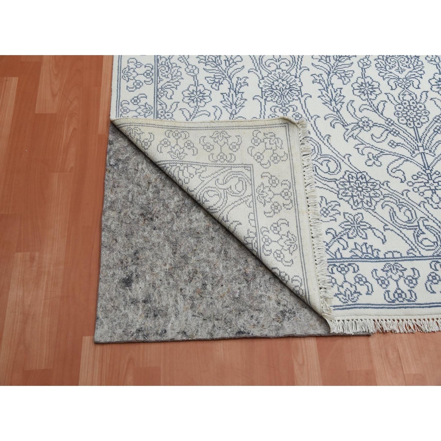 9'4"X11'9" Ivory 100% Cotton Agra Design Hand Knotted Rug