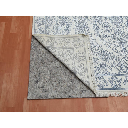 9'4"X11'9" Ivory 100% Cotton Agra Design Hand Knotted Rug