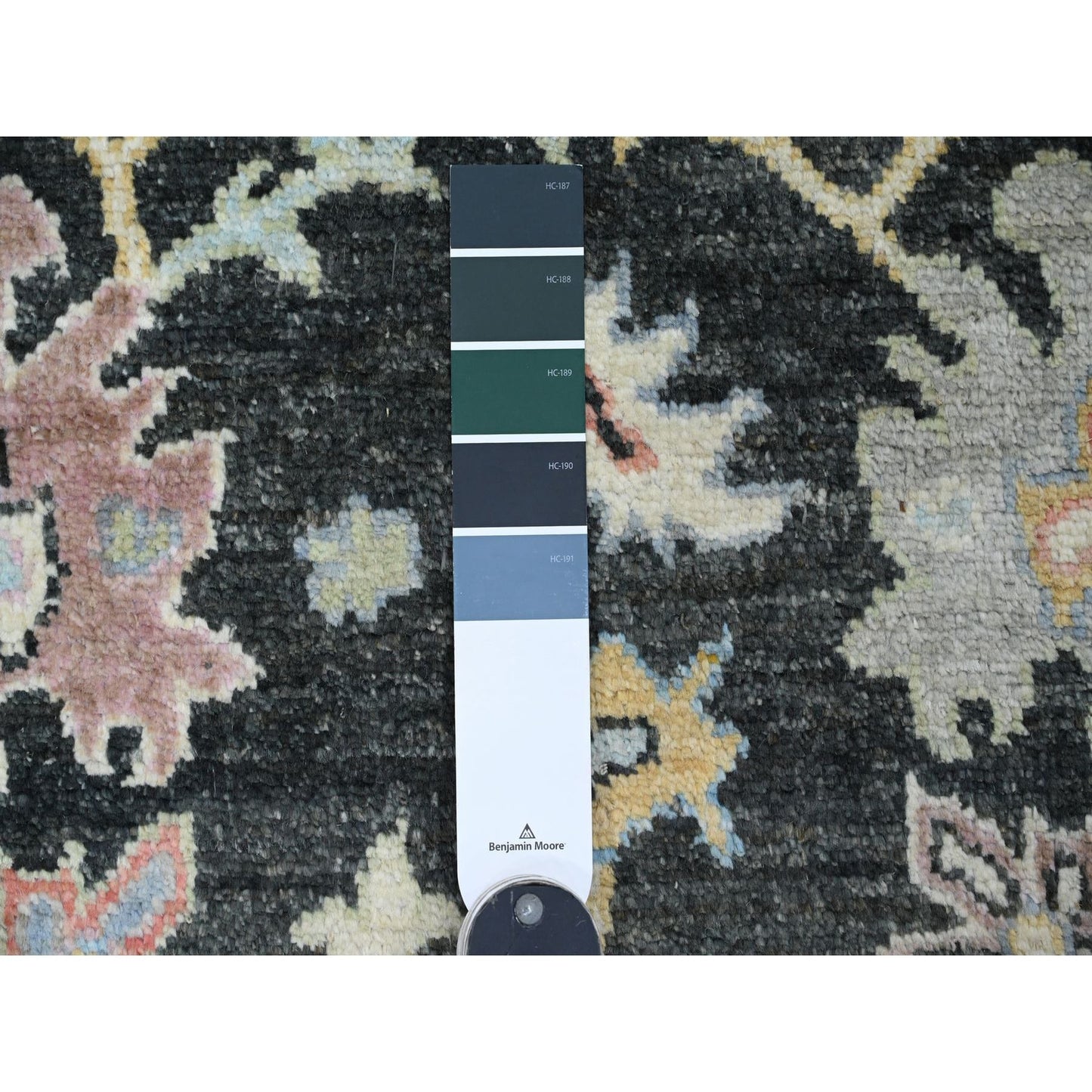 3'3"X11'6" Black Angora Oushak Leaf Design Hand Knotted Wool Runner Rug