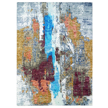9'10"X13'8" Gray Colorful Modern Abstract 100% Wool Hand Knotted Rug