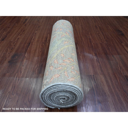 2'6"X15'7" Gray Afghan Paradise Design Soft Wool Hand Knotted Runner Rug