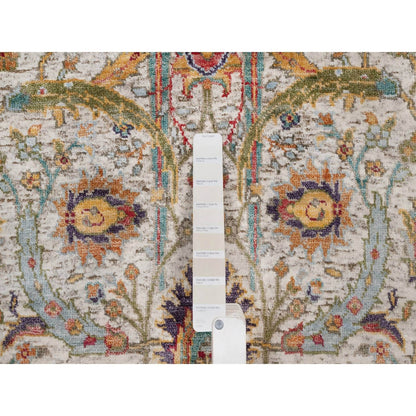 2'5"X6' Ivory Runner Rug Silk With Textured Wool Leaf Design Hand Knotted