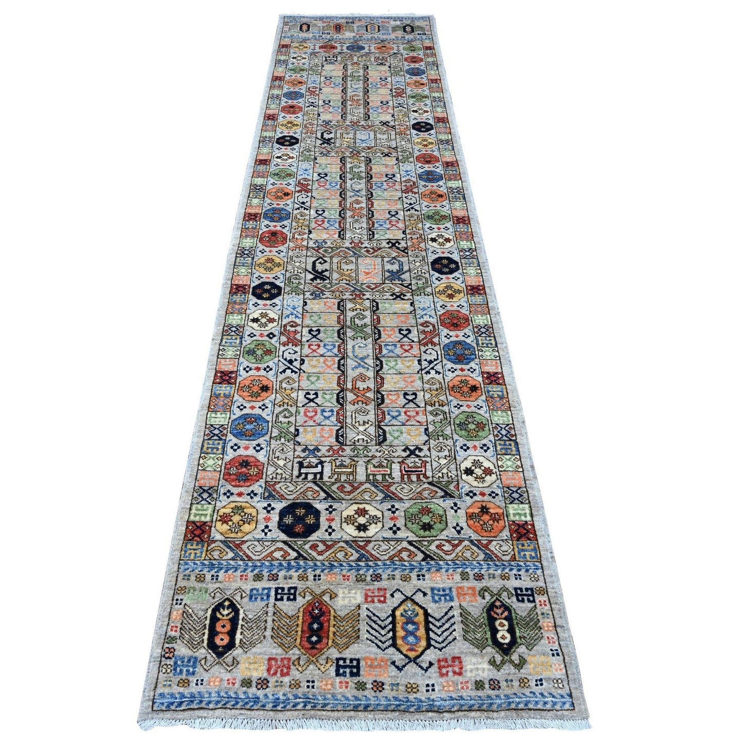 2'8"X11'10" Shark Gray Hand Knotted Hutchlu Design Soft Wool Runner Rug