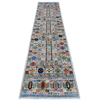 2'8"X11'10" Shark Gray Hand Knotted Hutchlu Design Soft Wool Runner Rug