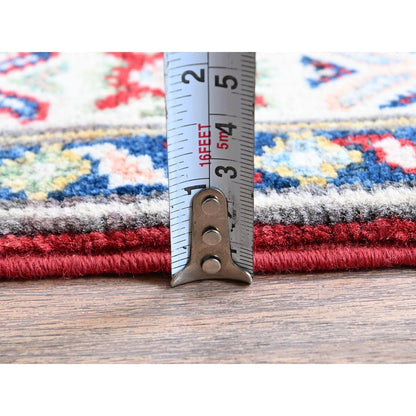 2'7"X8'1" Red Kazak With Tribal Design Hand Knotted Soft Wool Runner Rug