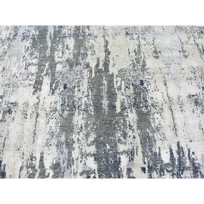 9'X12' Wool With Real Silk Abstract Design Denser Weave Hand Knotted Rug