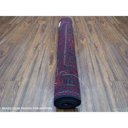 3'3"X4'10" Hand Knotted Afghan Khamyab Soft Wool Deep Red Rug