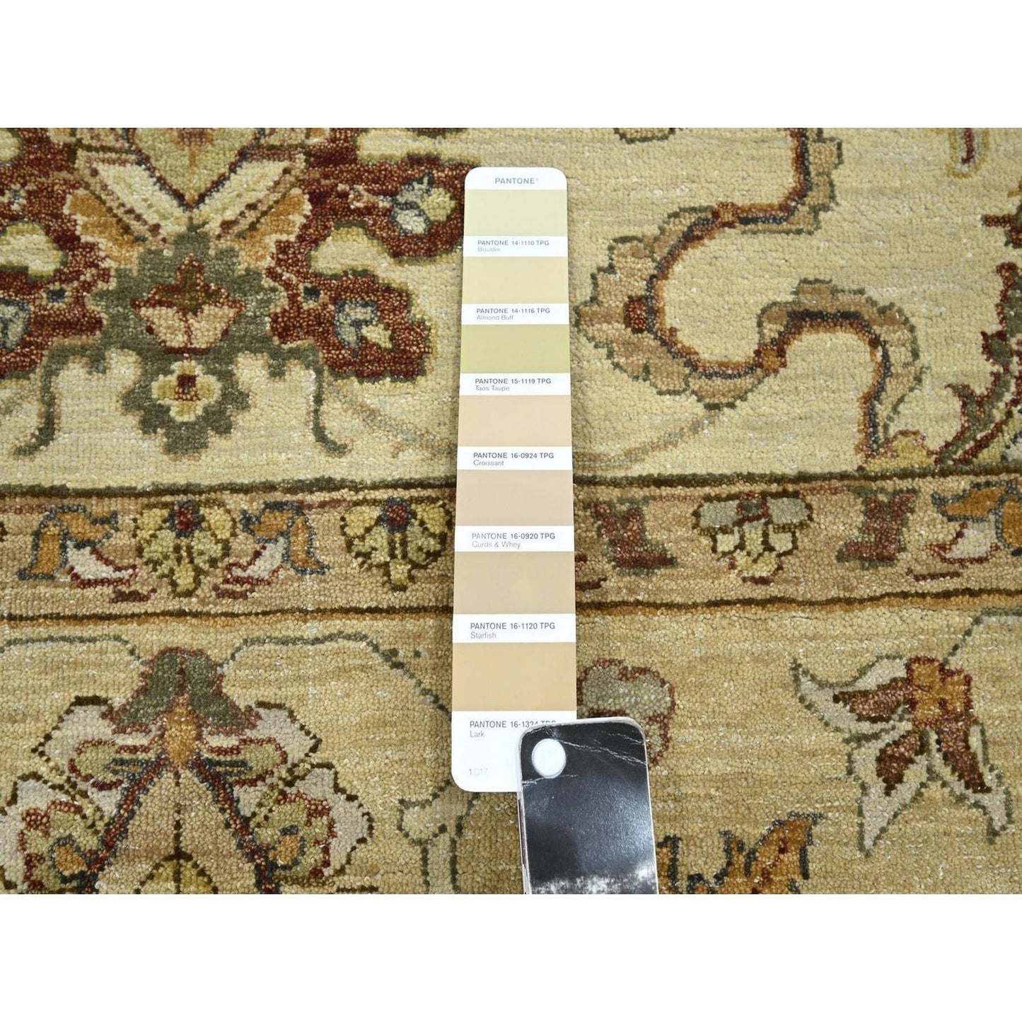 6'5"X8'1" Ivory Hand Knotted Leaf Pattern Agra Ziegler Design Wool Rug