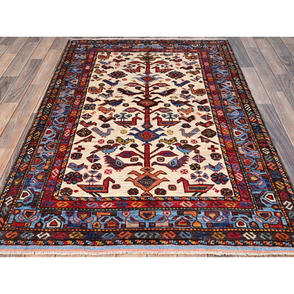 3'8"X5'4" Swiss Coffee White Hand Knotted Wool Turkish Knot Rug