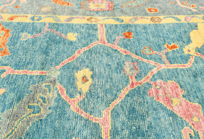 Handmade Muted Blue Floral Oushak Chobi Oriental